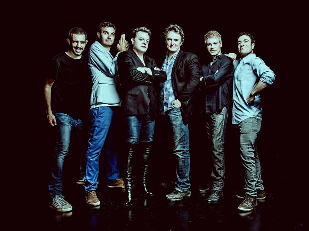 From left: Francesco De Carlo, Igor Meerson, Eddie Izzard, Dylan Moran, Michael Mittermeier and Yacine Belhousse