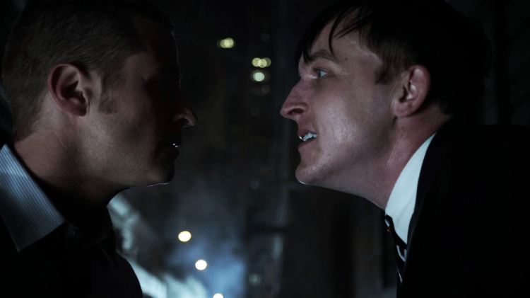 Ben McKenzie as James Gordon and Robin Lord Taylor as Oswald 'Penguin' Cobblepot in Gotham